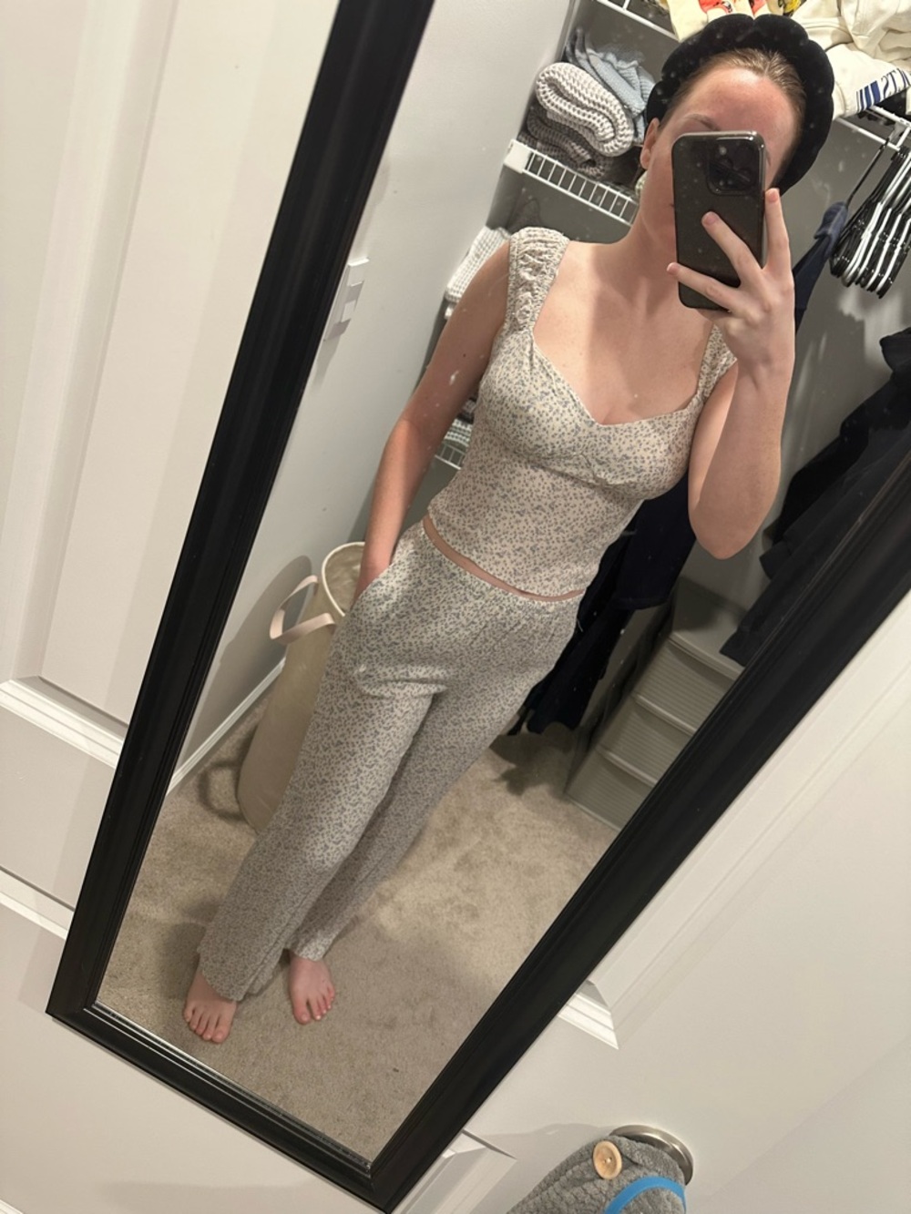 Floral Two-Piece Lounge Set in Light Gray